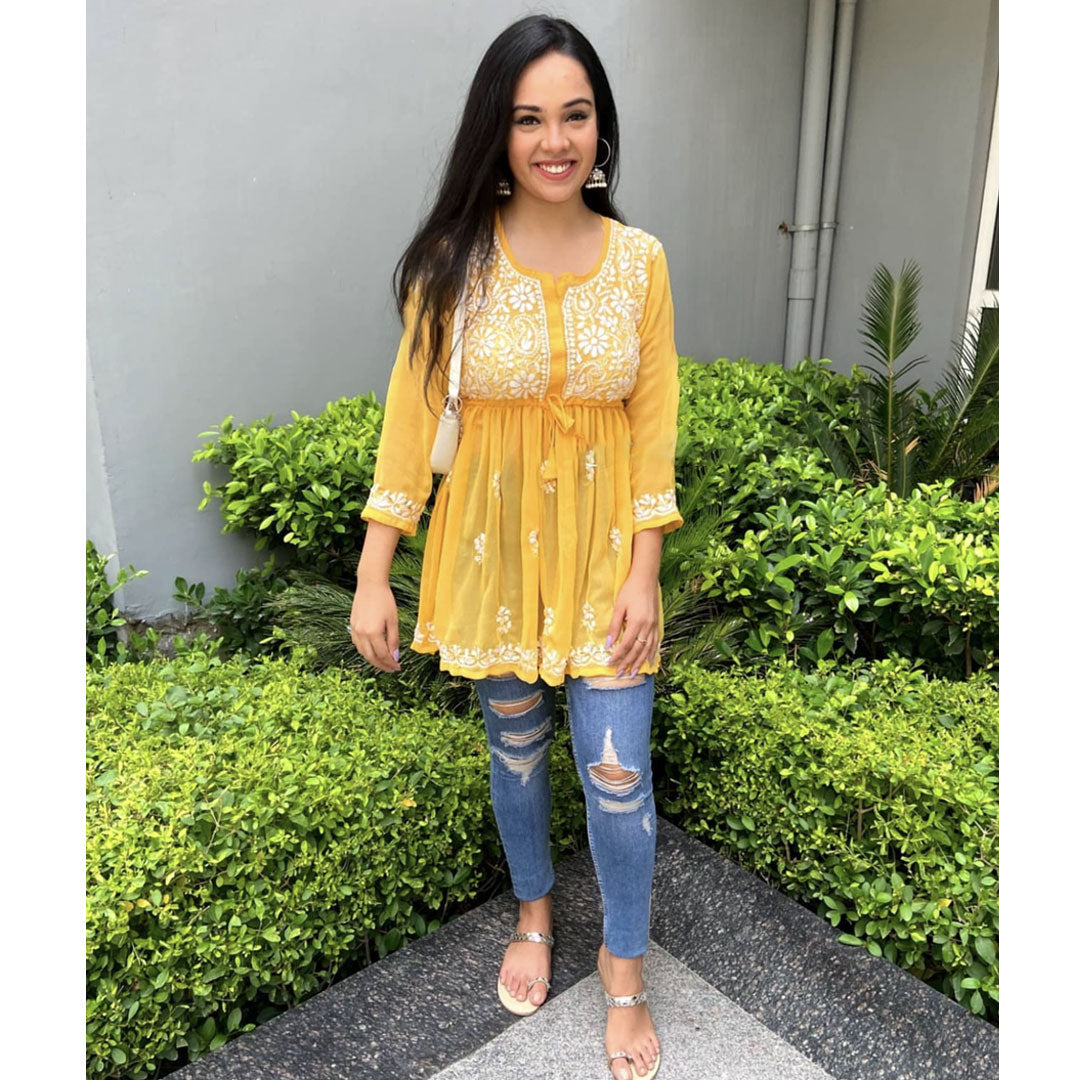 Gorgeous Chickankari Georgette Short Kurta