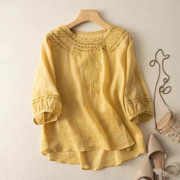 Pure Cotton Neck Embroidered Top